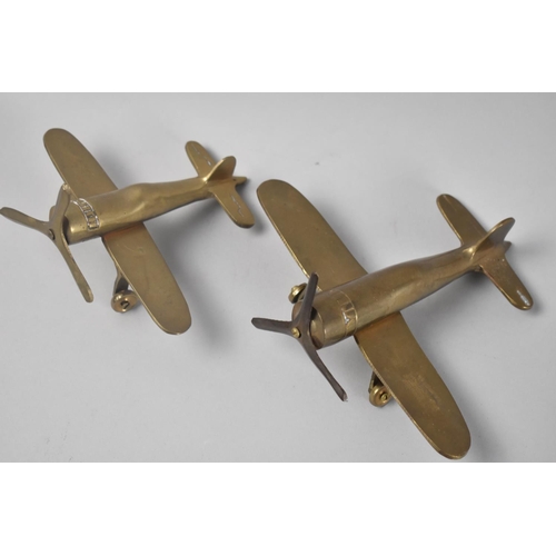 55 - Two WWII Period Brass Models of Fighter Aeroplanes, 15cms Long