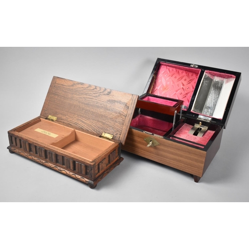 80 - A Modern Musical Jewellery Box, (Condition issues) together with an Earlier Oak Example in the Form ... 