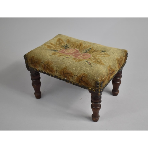 9 - A Late Victorian Mahogany Framed Rectangular Stool with Tapestry and Brass Studded Top, Turned Suppo... 