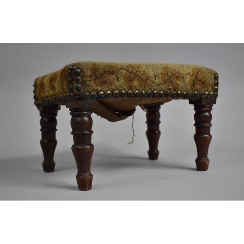 9 - A Late Victorian Mahogany Framed Rectangular Stool with Tapestry and Brass Studded Top, Turned Suppo... 