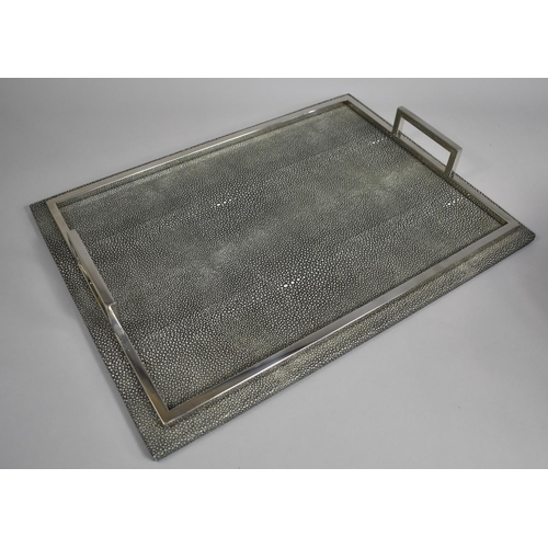 103 - An Art Deco Faux Shagreen and Silver Plated Rectangular Two Handled Tray, 49cms by 35cms