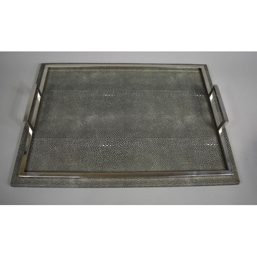 103 - An Art Deco Faux Shagreen and Silver Plated Rectangular Two Handled Tray, 49cms by 35cms