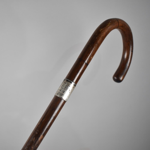 120 - A Silver Mounted Walking Cane by Jonathan Howell, Hallmarked Birmingham 1919 and Inscribed 