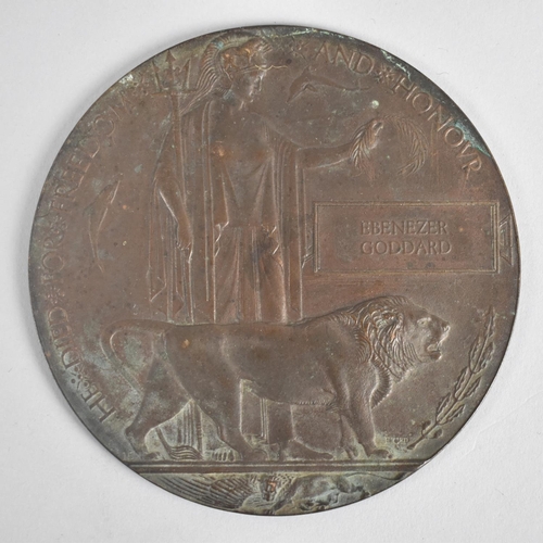 130 - A WWI Bronze Death Plaque Inscribed for Ebenezer Goddard