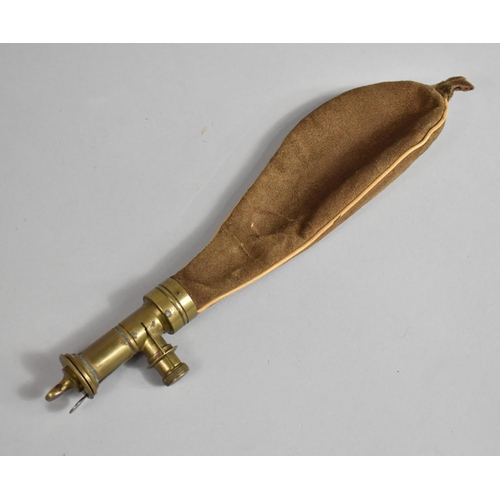 135 - A 19th Century Leather and Brass Shot Flask, 29cms Long