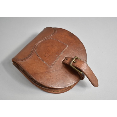 136 - A WWI Period Cavalry Officers Leather Case for Carrying Horseshoes, Containing One Horseshoe