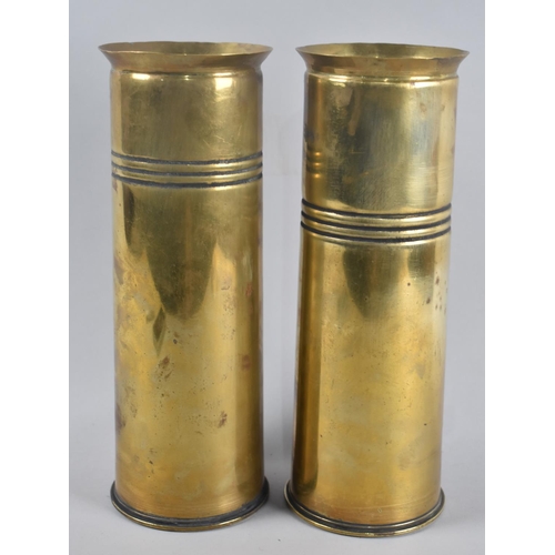 138 - A Pair of WWII Brass Shell Cases Dated 1941 and 1942, 29cms High