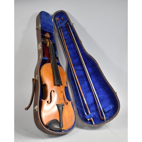 145 - A Vintage Cased Violin with Two Bows