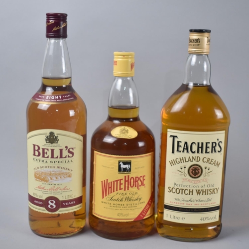 157 - Three One Litre Bottles of Blended Whisky to include White Horse, Bells and Teachers