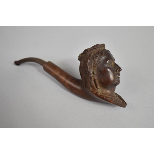 16 - A Carved Briar Pipe, Mask of Queen Victoria, 17cms Long