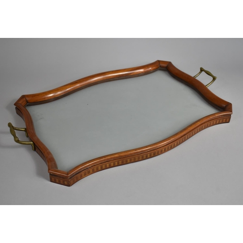 164 - An Edwardian Inlaid Walnut Framed Rectangular Tray with Two Brass Handles, 59cms Wide