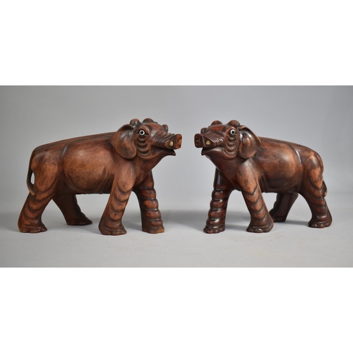 165 - A Pair of Oriental Carved Elephants, Missing Trunks