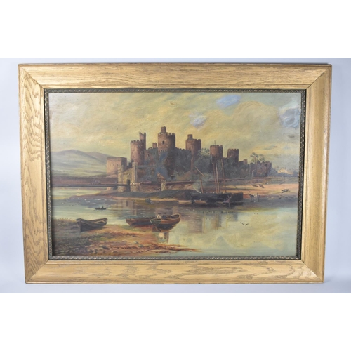 168 - A Large Late 19th Century Oil on Canvas Depicting Conwy Castle, 75x50cms