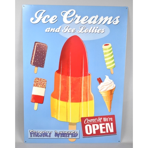 185 - A Reproduction Advertising Sign Printed on Tin for Ice Cream and Lollies, 50x70cms