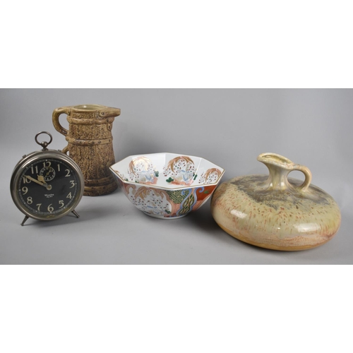 194 - A Modern Oriental Octagonal Bowl, Glazed Jug, Alarm Clock Etc