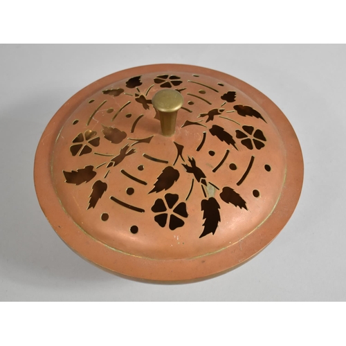 201 - A Circular Copper Censer with Pierced Lid, 23cms Diameter