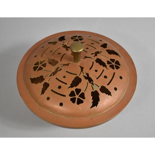 201 - A Circular Copper Censer with Pierced Lid, 23cms Diameter