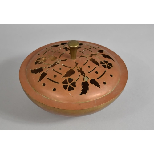 201 - A Circular Copper Censer with Pierced Lid, 23cms Diameter