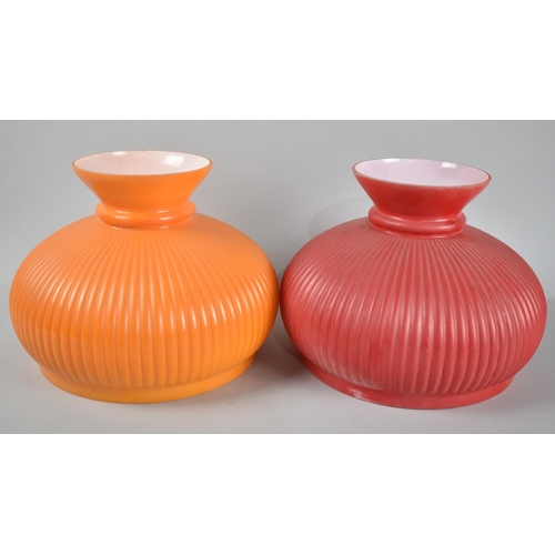 205 - A Pair of Opaque Glass Light Shades, Orange and Red, 26cms Diameter