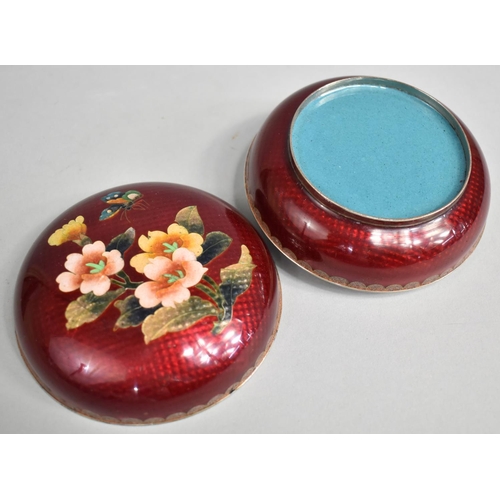 27 - A Nice Quality Japanese Circular Lidded Enamelled  Circular Box with Floral Decoration, 10cms Diamet... 