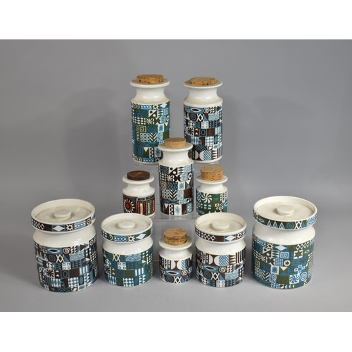 296 - A Collection of Portmeirion 'Tivoli' Geometric Pattern Storage Jars together with a Single 'Variatio... 