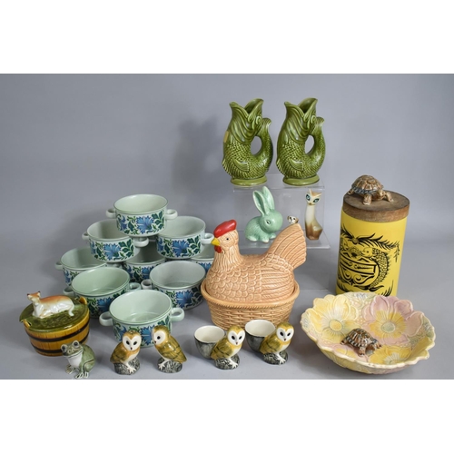 297 - A Collection of Various Late 20th Century Ceramics to comprise Green Glazed Gluggle Jugs, Midwinter ... 