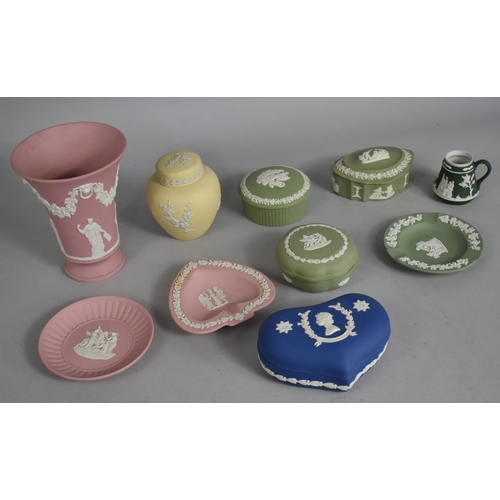 299 - A Collection of Various Wedgwood and One other Jasperware to comprise Pink and White Vase, 16cms Hig... 