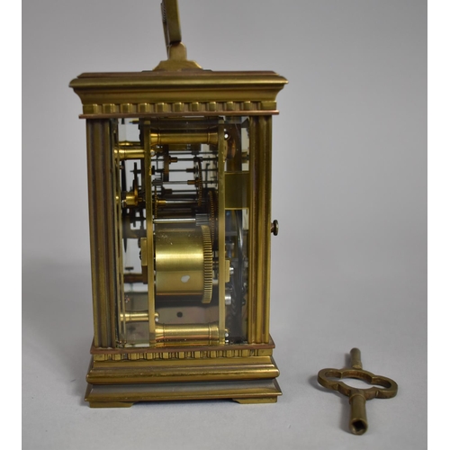 30 - An Early 20th Century Brass Cased Carriage Clock with White Enamelled Dial with Key but Movement Nee... 