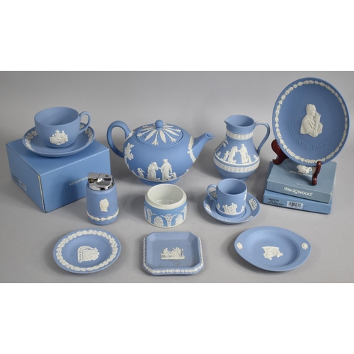 303 - A Collection of Various Blue and White Wedgwood Jasperware to comprise Cup and Saucer, Teapot, Jug, ... 