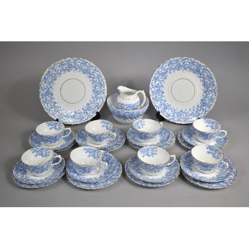 306 - An Early 20th Century Blue Transfer Printed Tea Sets in the Wileman Style, Decorated with Scrolled F... 