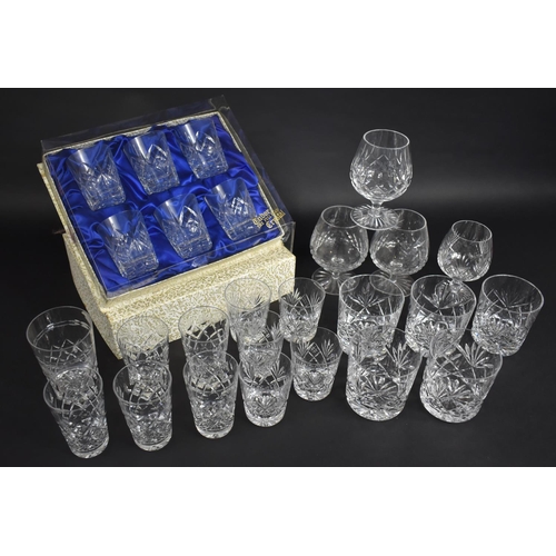 A Collection of Various Cut Glass Tumblers, Boxed Set of Tudor Short
