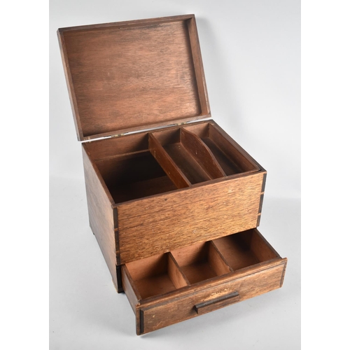 41 - An Edwardian Oak Sewing Box with Hinged Lid and Fitted Three Division Base Drawer, 79.5cms Wide