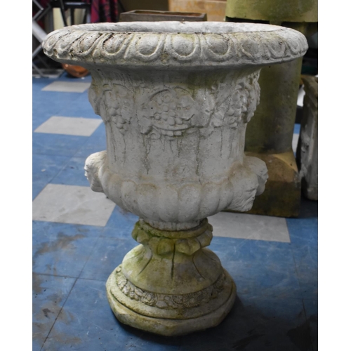 427 - A Reconstituted Stone Garden Planter of Urn Form, Moulded Bacchus Bust with Vine and Grape Design, R... 