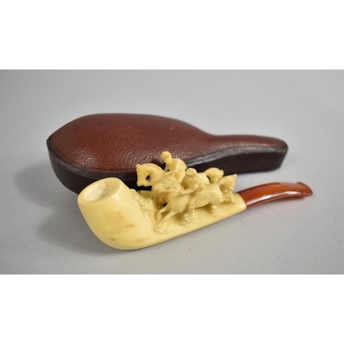 47 - An Early Meerschaum and Amber Pipe Carved to Represent Two Racehorses with Jockeys, in Unused Condit... 