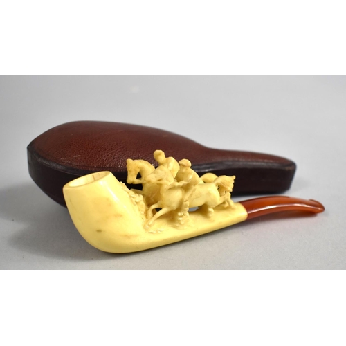 47 - An Early Meerschaum and Amber Pipe Carved to Represent Two Racehorses with Jockeys, in Unused Condit... 