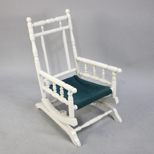 475 - A White Painted Child's American Spindle Back Rocking Chair