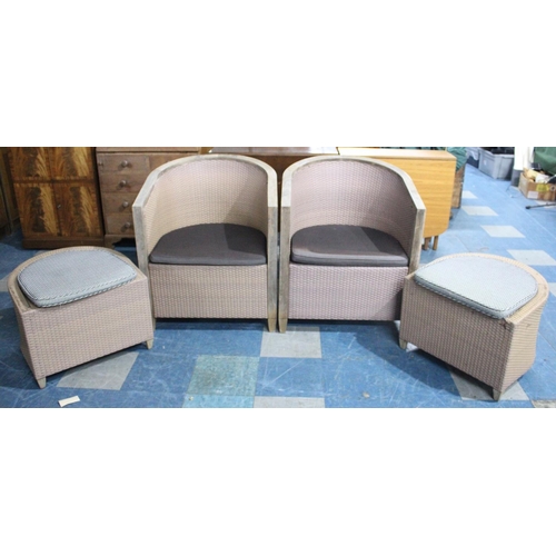 482 - A Pair of Modern Woven Conservatory Tub Chairs and Matching Stools