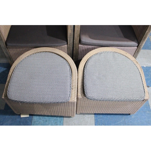 482 - A Pair of Modern Woven Conservatory Tub Chairs and Matching Stools