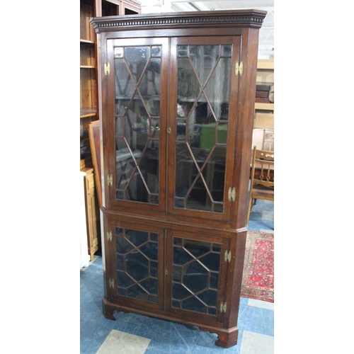 488 - A 19th Century Double Freestanding Astragal Glazed Corner Cabinet with Dentil Cornice, 99cms Wide