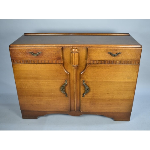 489 - A 1950s Oak Sideboard with two Drawers and Cupboard Base, Galleried Back, 172cms Wide