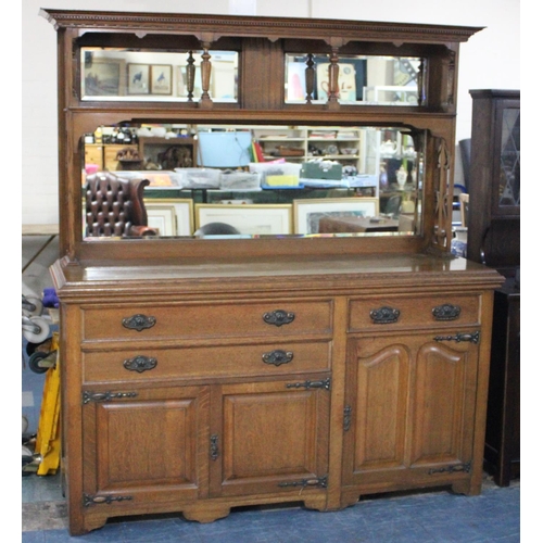 504 - A Large Late Victorian/Edwardian Oak Mirror Back Sideboard, Base Section with Three Long Drawers and... 