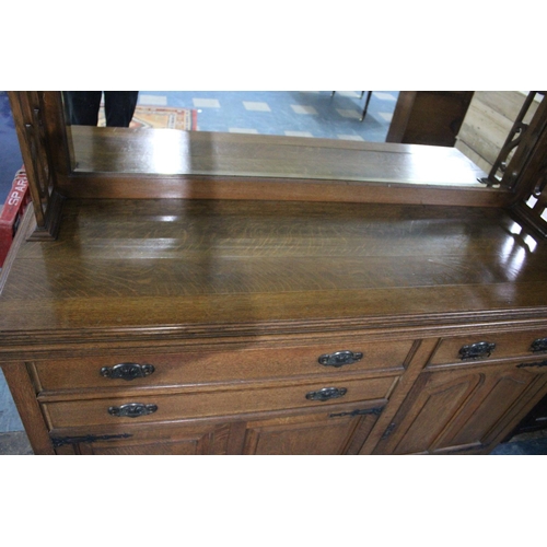 504 - A Large Late Victorian/Edwardian Oak Mirror Back Sideboard, Base Section with Three Long Drawers and... 