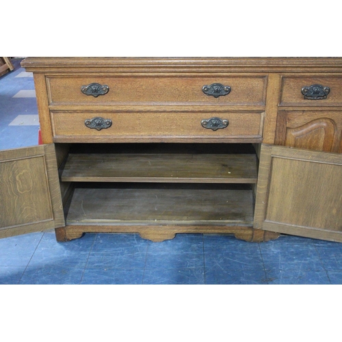 504 - A Large Late Victorian/Edwardian Oak Mirror Back Sideboard, Base Section with Three Long Drawers and... 