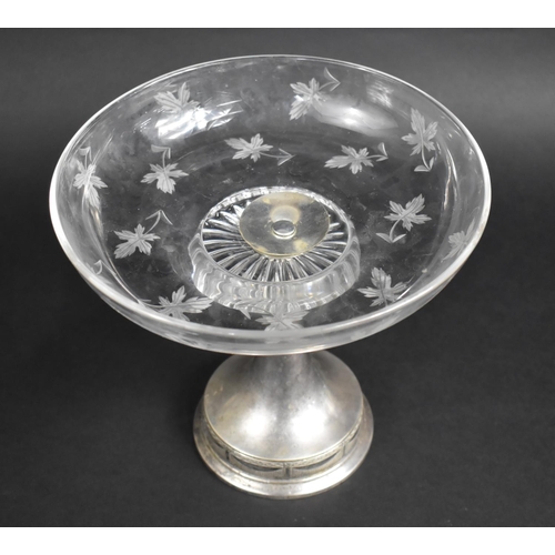 56 - An Edwardian WMF Silver plated and Etched Glass Table Centre Tazza with Maple Leaf Decoration, 23cms... 