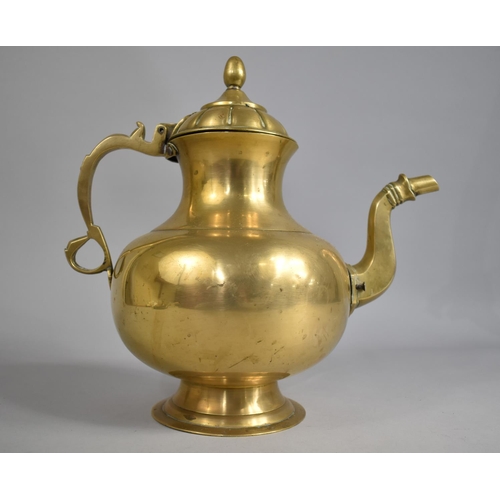 61 - A Large North African Brass Kettle with Hinged Lid, 28cms High