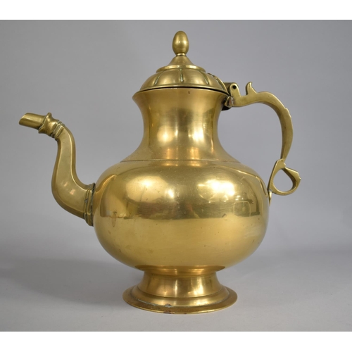 61 - A Large North African Brass Kettle with Hinged Lid, 28cms High