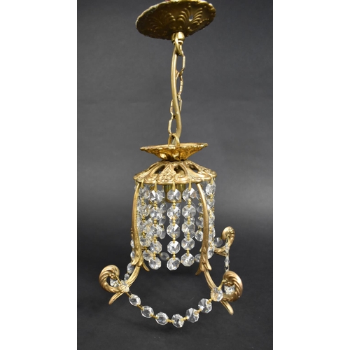 63 - A Gilt Brass and Crystal Ceiling Light Fitting, 18cms High