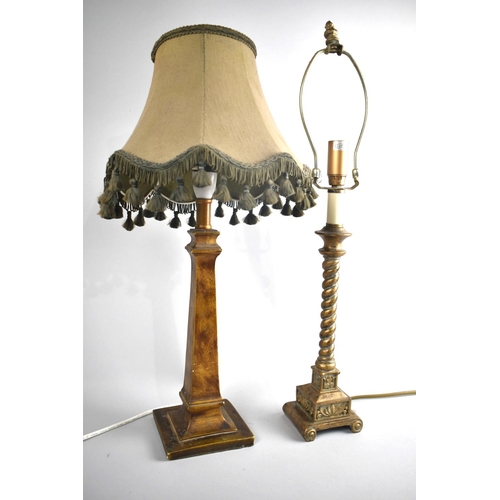 66 - Two Gilt Decorated Modern Table Lamps, One with Shade, 51cms High