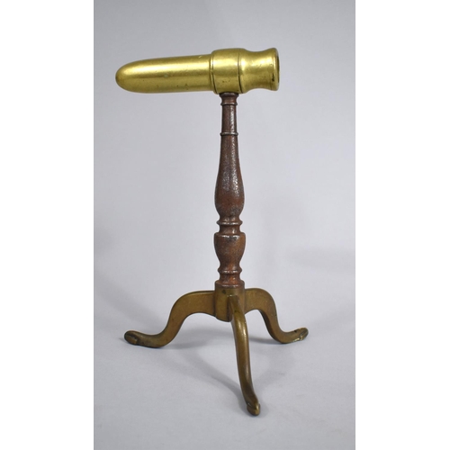 69 - A Victorian Brass and Steel Gophering Iron on Tripod Base, 24.5cms High