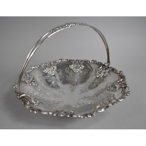 71 - An Edwardian Silver Plated Cake Basket with Hinged Loop Handle, Engraved and Moulded Decoration, 26c... 